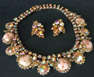 Vintage Juliana Aurora Borealis Rhinestone Necklace And Earrings