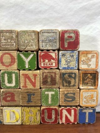 Vintage Antique Primitive Children’s Old Toy Wooden Learning Blocks Disney 5