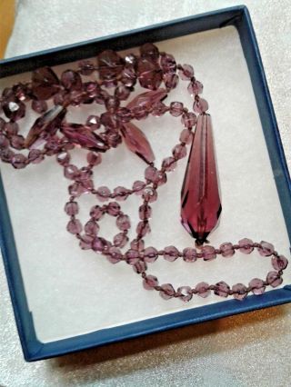 Equisite Necklace Art Deco Amethyst CZECH glass pendant flapper hand knot silk 2