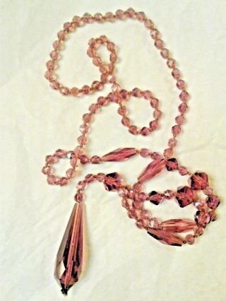 Equisite Necklace Art Deco Amethyst CZECH glass pendant flapper hand knot silk 3