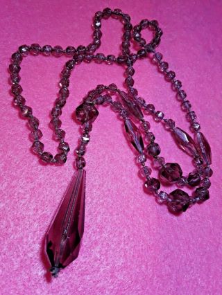 Equisite Necklace Art Deco Amethyst CZECH glass pendant flapper hand knot silk 4
