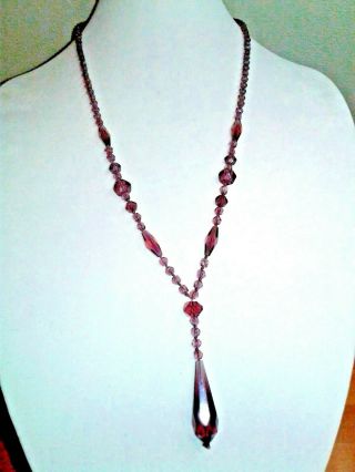 Equisite Necklace Art Deco Amethyst CZECH glass pendant flapper hand knot silk 5