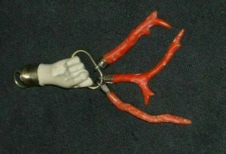 Victorian Lava Rock " Hand " Pendant With Coral " Keys "