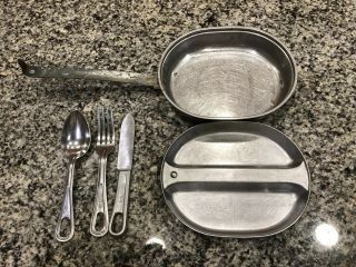 Authentic Dated 1944 U.  S.  Army Wwii Gi Mess Kit W/ Complete Utensil Set