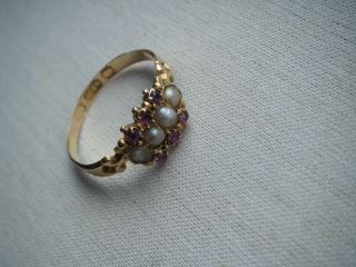Victorian 15ct Yellow Gold Ring Seed Pearls And Gem Set Stones Hallmarked.  625