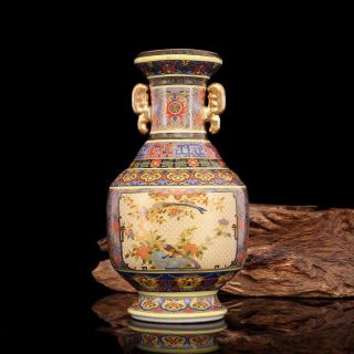 China Antique Porcelain Qing Yongzheng Pastel Gilt Flower Bird Vase