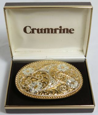 Vintage 1978 Crumrine 22k Gold On Sterling Silver Floral Pattern Belt Buckle