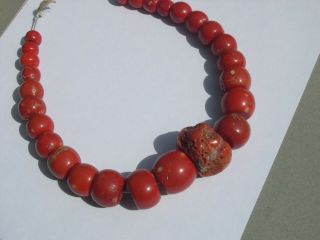 Large Antique 236 Gram Mediterranean Coral Beads From Recent Collectors Estate