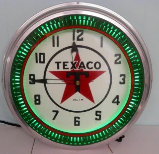 20” Texaco Neon Spinner Clock Pinwheel Gas Sign Rare Fantasy Clock Vintage Nr