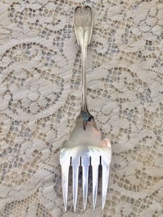 Fine 1871 Tiffany & Co 10 - 1/2 " Sterling Silver Palm 5 - Tine Large Serving Fork
