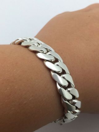 Vintage Sterling Silver Solid Miami Cuban Curb Link Chain Bracelet