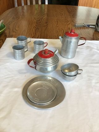 Vintage Aluminum Kids Teapot,  Coffee Pot,  Cups Plus