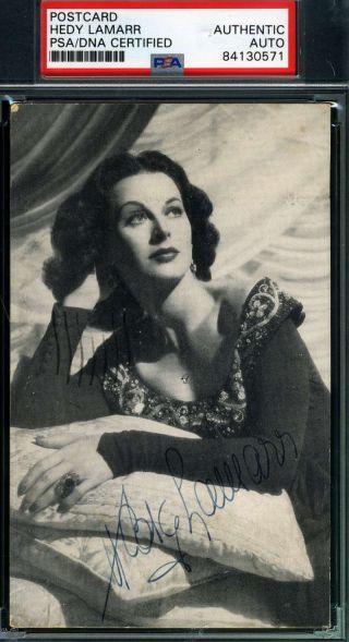 Hedy Lamarr Psa Dna Hand Signed Vintage 1940`s Photo Postcard Autograph