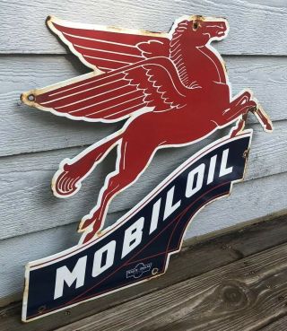 VINTAGE MOBILOIL PEGASUS PORCELAIN SIGN MOBIL GAS OIL PUMP PLATE STATION 2