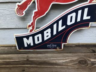 VINTAGE MOBILOIL PEGASUS PORCELAIN SIGN MOBIL GAS OIL PUMP PLATE STATION 5