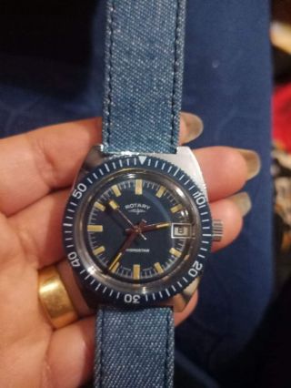 Rotary Diver Automatic Rotating Bezel Blue Dial Vintage Men 