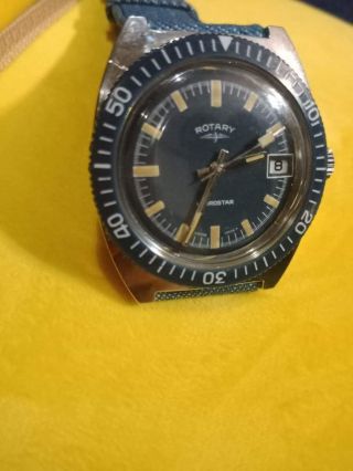 ROTARY DIVER AUTOMATIC ROTATING BEZEL BLUE DIAl VINTAGE MEN ' S WATCH RARE 2