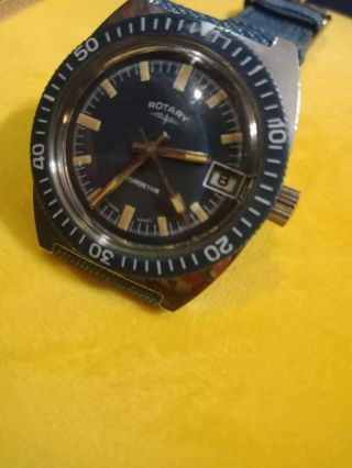 ROTARY DIVER AUTOMATIC ROTATING BEZEL BLUE DIAl VINTAGE MEN ' S WATCH RARE 3