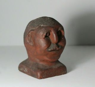 Antique Signed Folk Art Man With Moustache Sewer Tile Head Vase Signed