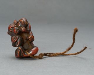 Monkey Netsuke In Kyoto Antique Japanese Wooden Figure Tsuge Samurai Sagemono