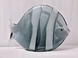 Vintage Murano Elio Rafaeli Signed Gray & White Stripes Fish Sculpture