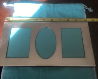 Vintage Estate Tiffany and Co Sterling Silver Triple Picture Frame w/ Pouch 6