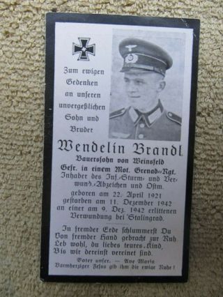 Rare Wwii German Death Card,  Age 21,  Kia During Fighting For Stalingrad,  1942