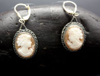 Gennaro Borriello Hand Carved Italian Cameo Earrings 925 Sterling Silver