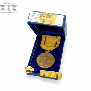 Wwii Us Army American Defense Medal Ribbon Bar Lapel Medallic Art Co 12/3/1945