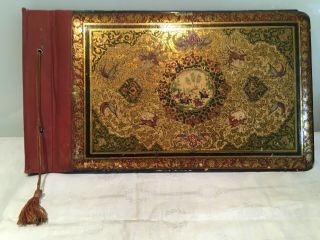 Vintage Indo Persian,  Indian Hand Painted Twin Paneled Papier Mache Photo Album