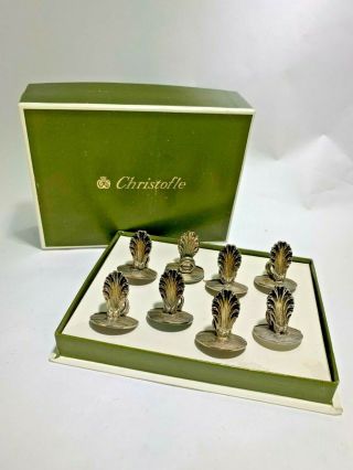 Vintage Set Of Eight Christofle Silver Shells Place - Cards Menu Holders Boxed