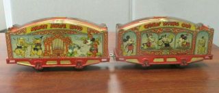 2 Vintage 1935 Lionel Walt Disney Mickey Mouse Circus Train Cars Tin Litho