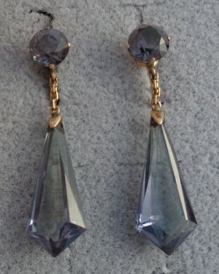 Antique 14k Yellow Gold Screw Back Earrings Teardrop Purple Sapphire Gemstones