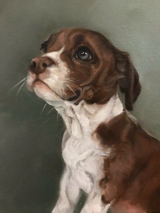 Barnes Oil Painting Vintage Antique Style Portrait Pit Bull Terrier Dog Pup