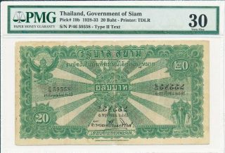 Government Of Siam Thailand 20 Baht 1932 Rare Pmg 30