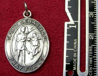 Rare Vintage Us Army Chaplain Wwii St.  Sebastian Sterling Silver Catholic Medal