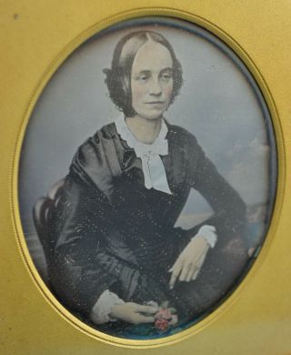 Rare 1840s Quarter 1/4 Plate Tinted Daguerreotype Photo Young Lady Richard Beard