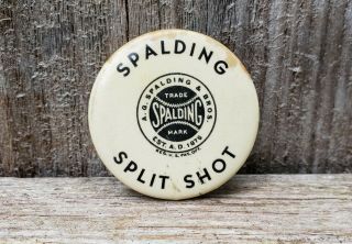 Rare A.  G.  Spalding & Bros.  Round Split Shot Tin Fishing Advertising