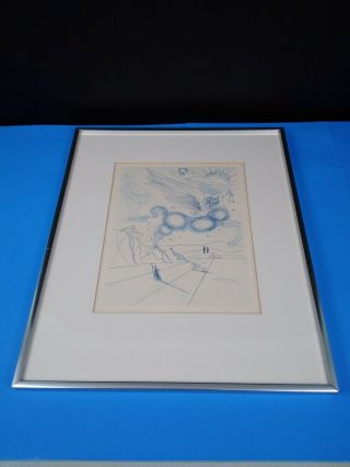 Vintage 1970 Salvador Dali Engraving “pegasus In Flight With Angel” Mod Art