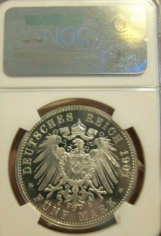 1901 A Germany Prussia 5 Mark Silver Proof NGC PF - 65 Cameo Rare 2