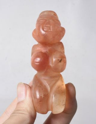 3.  2 " China Hongshan Culture Old Red Crystal Hand - Carved Woman Sun God Statue