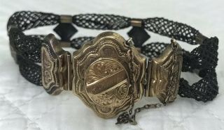 Victorian Mourning Hair Jewelry Bracelet Shield Hand Crafted 1800’s Monogrammed