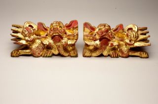 Pair Vintagegold Leaf Foo Lions Singapore Peranakan House Sign Supports.