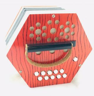 Vintage Red Wood Grain and Flower Design CONCERTINA ACCORDION HAND HARMONICA 3