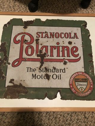 Rare Vintage Porcelain Standard Oil Stanocola Polarine Sign 22x19 Double Sided