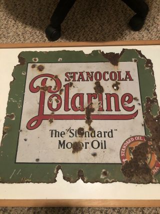 Rare Vintage Porcelain Standard Oil Stanocola Polarine Sign 22x19 Double Sided 2