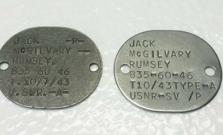 World War 2 Wwii Usnr 1943 Dog Tags W/ Two Tags U.  S.  Navy