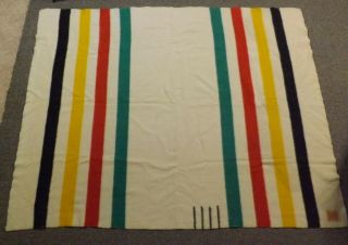 Vintage " Hudson Bay " 4 Point 100 Wool Blanket 87” X 68” Made In England