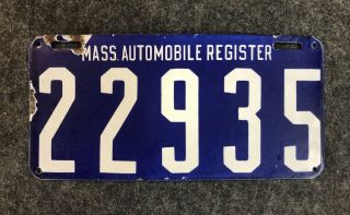 Massachusetts Porcelain License Plate 22935 Mar Mass Automobile Register Ma Rare