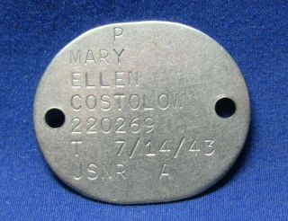 Wwii 1943 Navy Naval Wave Women Volunteer Dog Tag T 7/14/43 Rare